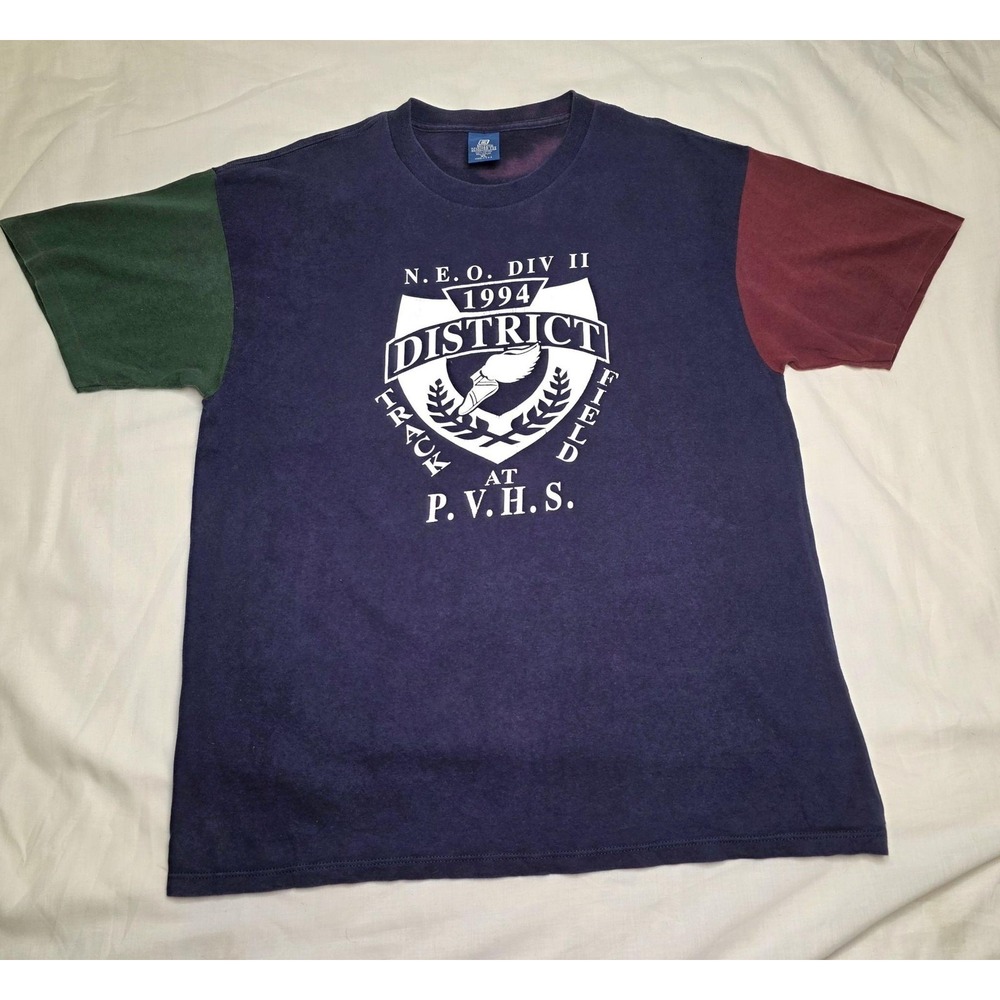 Thrashed Vintage 1994 District Track PVHS Shirt Mens XL Belton Colorblock USA